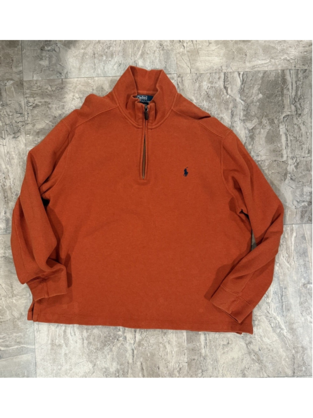 Vintage Polo Ralph Lauren Sweater Mens XL Orange Quarter Zip Mock Neck Cotton